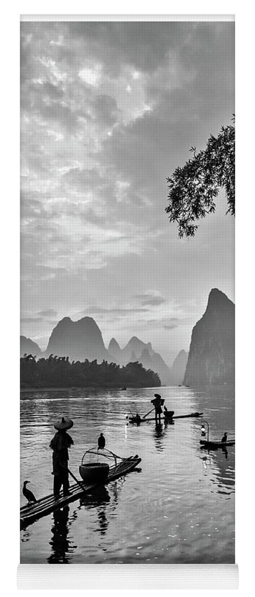 China Yoga Mat featuring the photograph Fishermen at dawn. by Usha Peddamatham