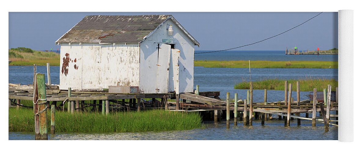 Fishing Huts Yoga Mat featuring the photograph Fishing shanty on Tangier Island in Chesapeake Bay by Louise Heusinkveld