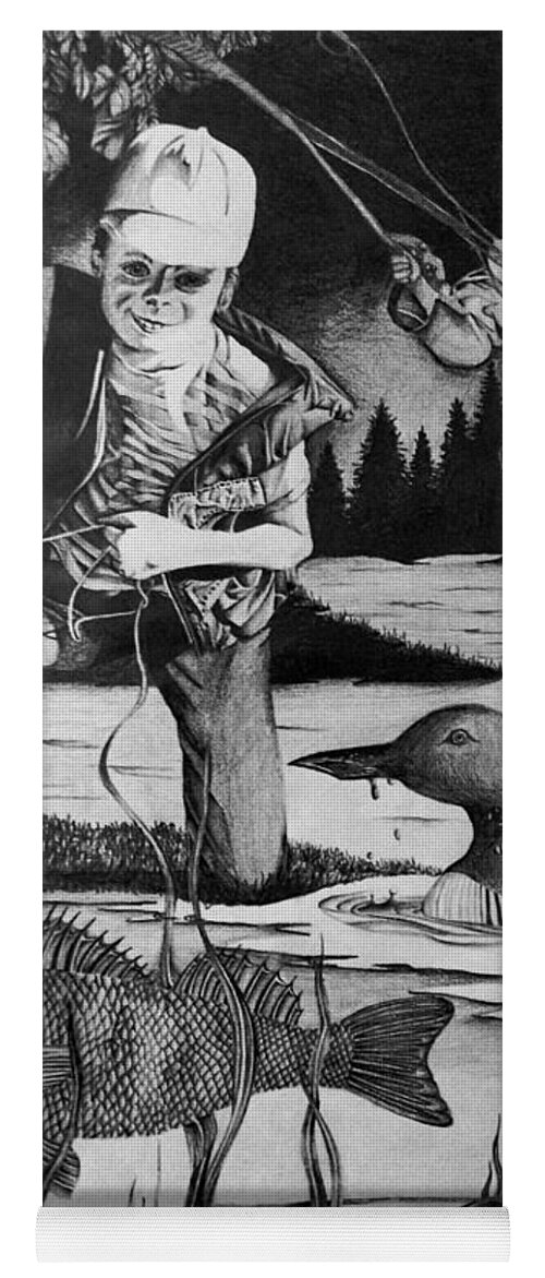 Fishing Yoga Mat featuring the drawing Fishing Vacation by Bruce Bley
