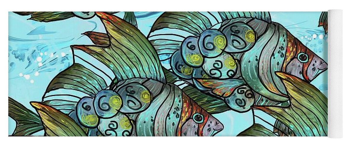 Fish Yoga Mat featuring the digital art Fishy Fishy by Debra Baldwin