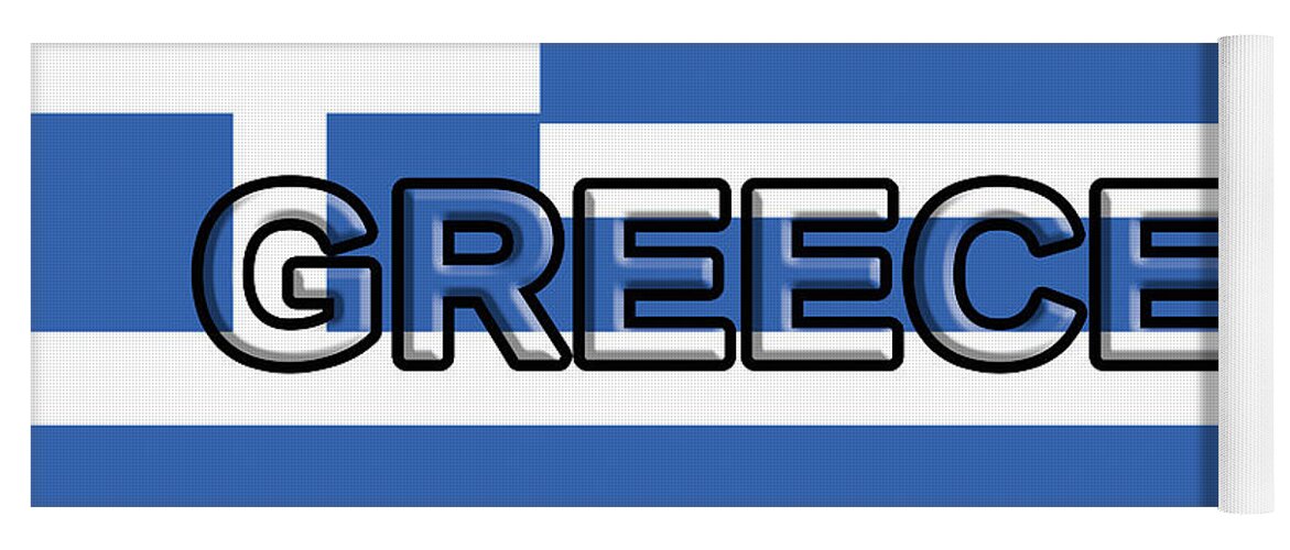 Greece Yoga Mat featuring the digital art Flag of Greece With Text by Roy Pedersen