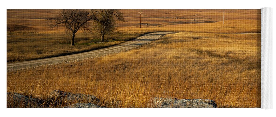 Prairie Yoga Mat featuring the photograph Flint Hills Two Trees by Jeff Phillippi