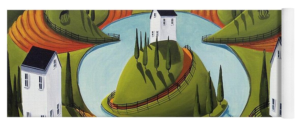 Surreal Yoga Mat featuring the painting Floating Hill - surreal country landscape by Debbie Criswell