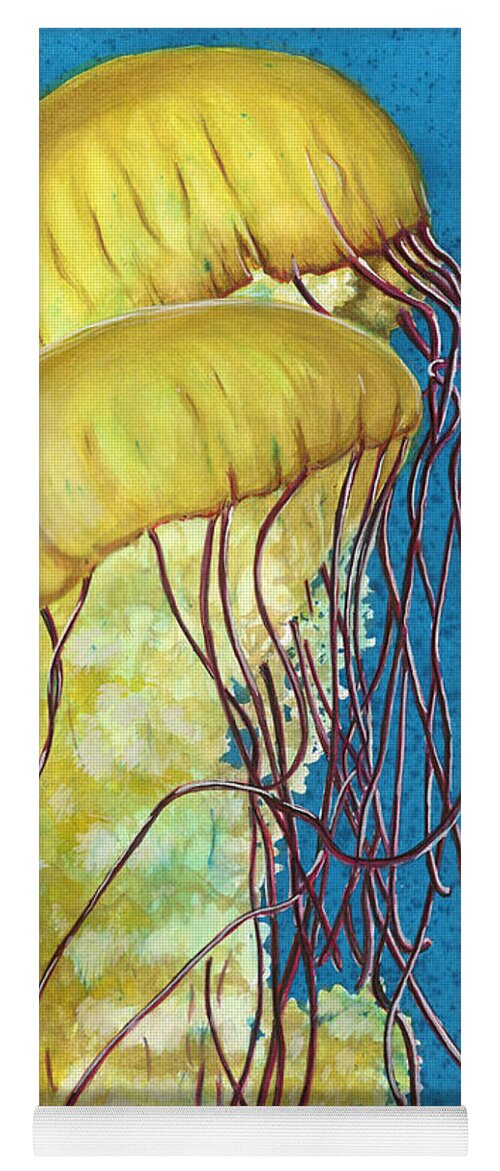 Jellyfish Yoga Mat featuring the painting Flotsam by Thomas Hamm