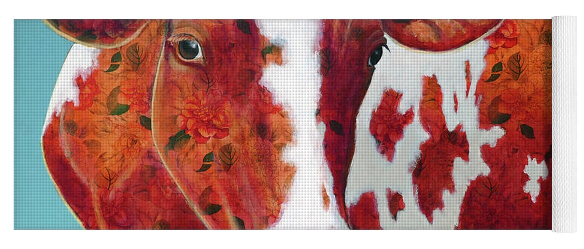 Ayrshire Cow Yoga Mat featuring the painting Flora the Ayrshire by Ande Hall