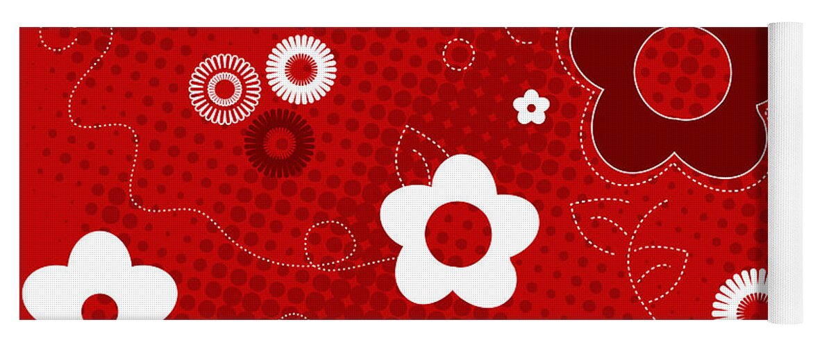 Abstract Yoga Mat featuring the drawing Floral And Hearts Valentine Pattern by Serena King