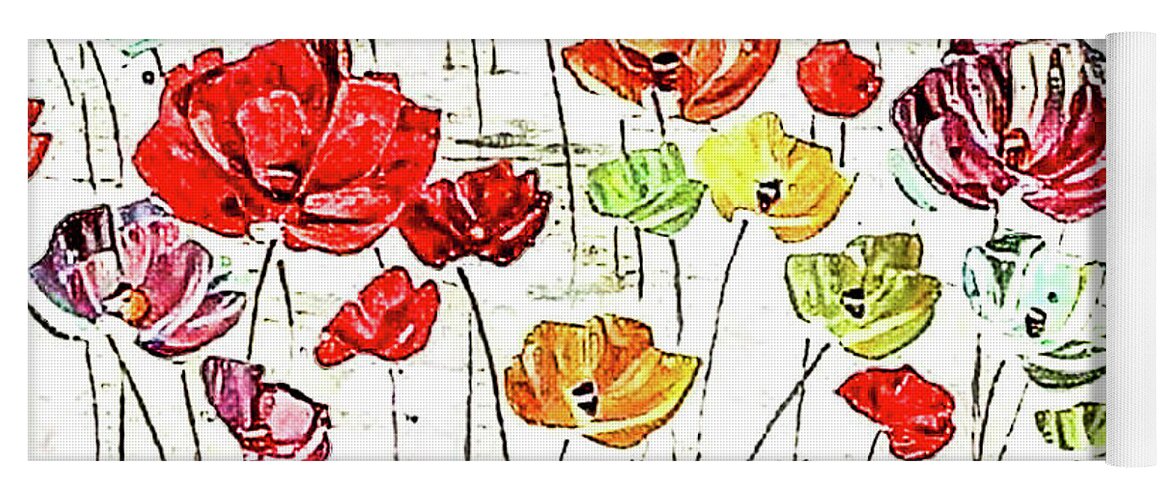 Mixed Media Yoga Mat featuring the mixed media Flower Stems 15 by Toni Somes