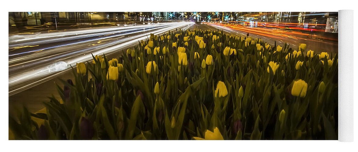 Chicago Yoga Mat featuring the photograph Flowers at night on Chicago's Mag Mile by Sven Brogren