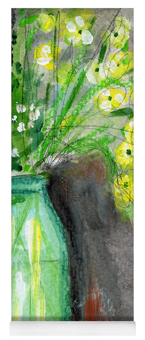 Flowers Yoga Mat featuring the painting Flowers In A Green Jar- Art by Linda Woods by Linda Woods