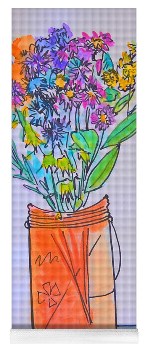 Flowers Yoga Mat featuring the photograph Flowers in an orange mason jar by Julia Malakoff