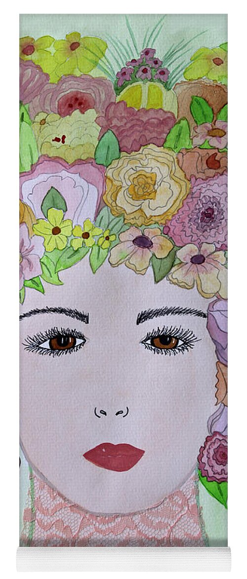 Flowers In Her Hair Yoga Mat featuring the painting Flowers in Her Hair by Norma Appleton