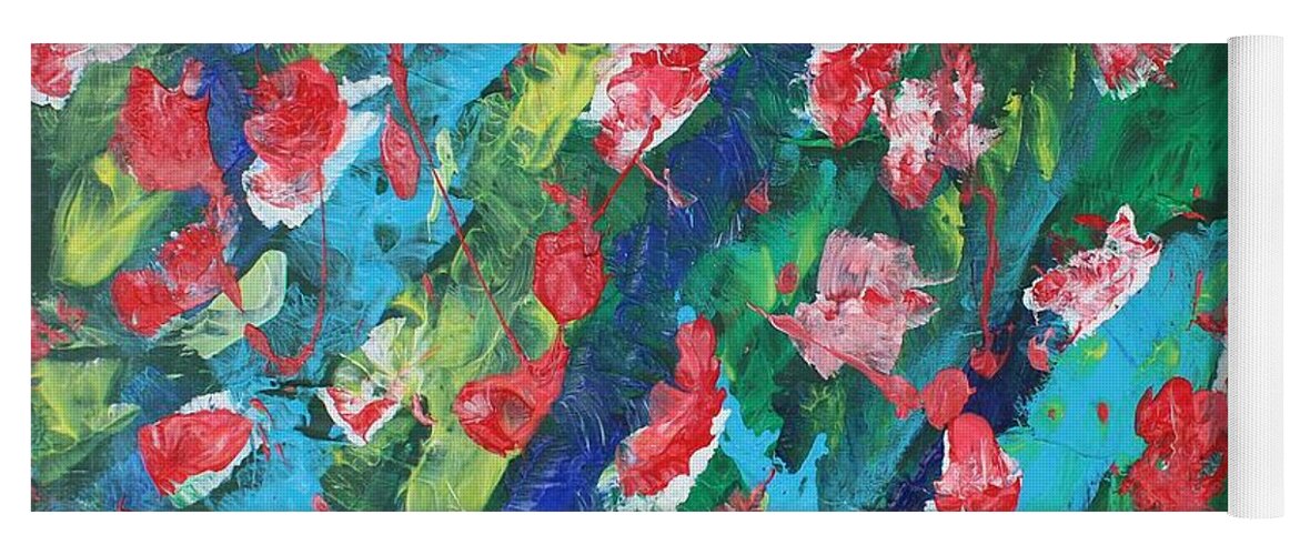 Flowers In The Sea   Bliss Contentment Delight Elation Enjoyment Euphoria Exhilaration Jubilation Laughter Optimism  Peace Of Mind Pleasure Prosperity Well-being Beatitude Blessedness Cheer Cheerfulness Content Yoga Mat featuring the painting Poppies by Sarahleah Hankes