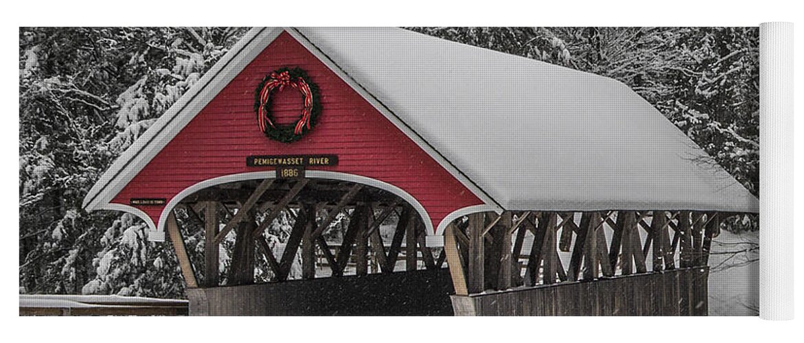 Flume Yoga Mat featuring the photograph Flume Covered Bridge in Winter by White Mountain Images