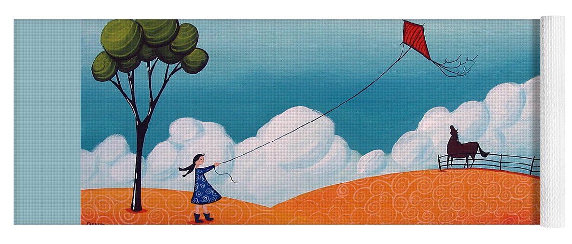 Art Yoga Mat featuring the painting Flying With Becky - whimsical landscape by Debbie Criswell