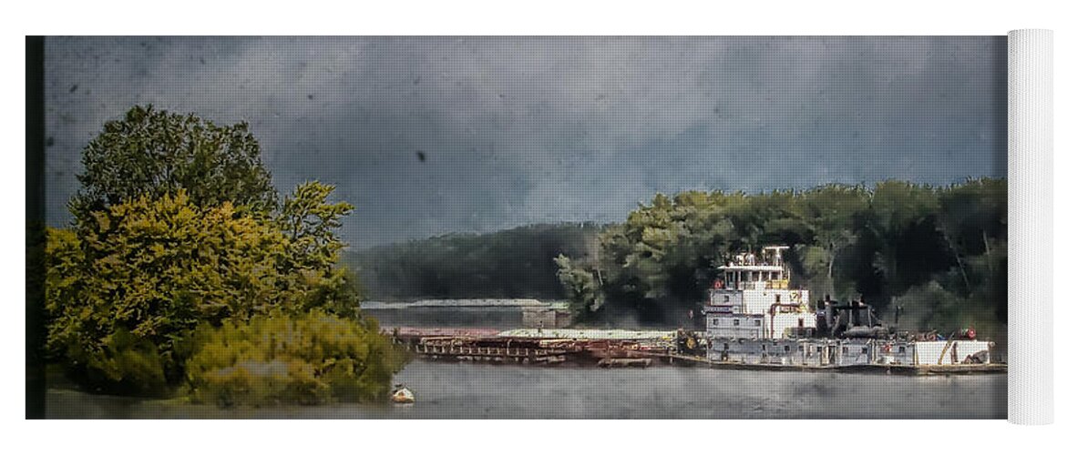 Landscape Yoga Mat featuring the photograph Foggy Morning at the Barge Harbor by Al Mueller