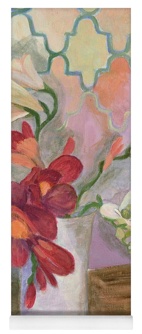 Freesia Blooms Yoga Mat featuring the painting For Lisa by Carol Oufnac Mahan