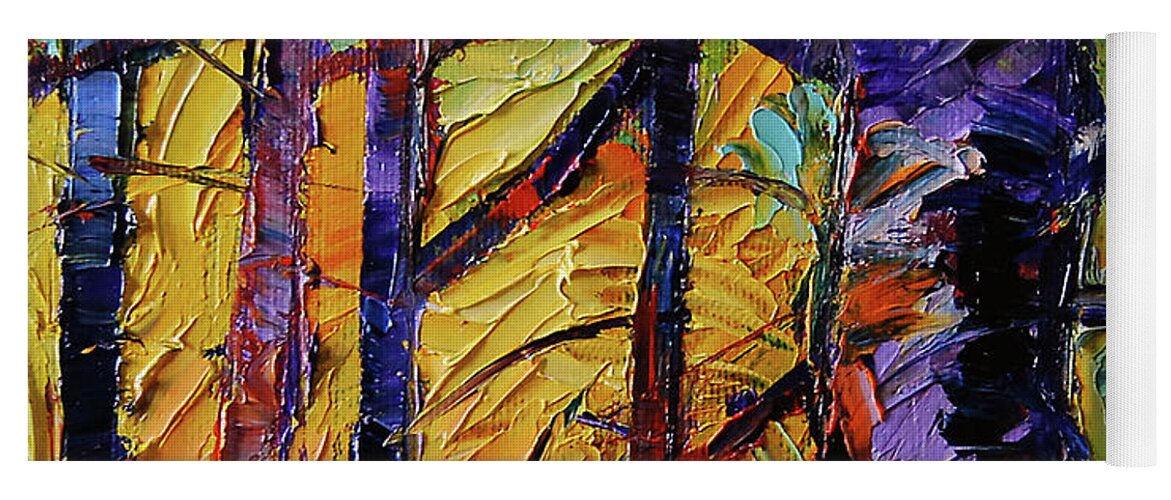 Layer Yoga Mat featuring the painting Forest layers 2 - modern impressionist palette knives oil painting by Mona Edulesco