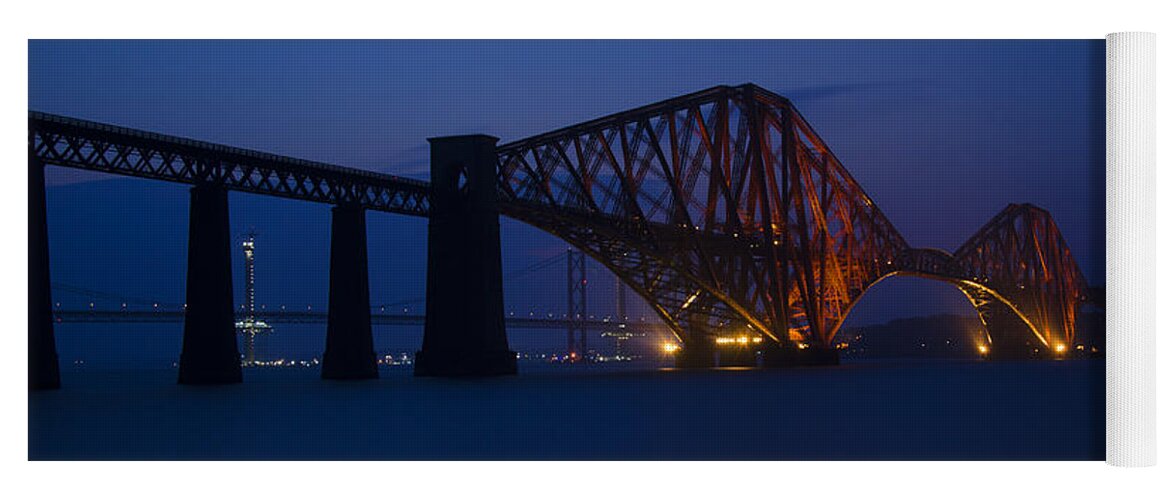Bridge Yoga Mat featuring the photograph Forth rail bridge at night 2 by Steev Stamford