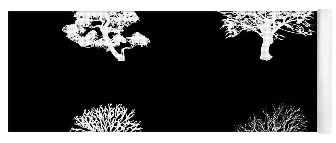 Black Yoga Mat featuring the digital art Bushy White Trees by Roy Pedersen