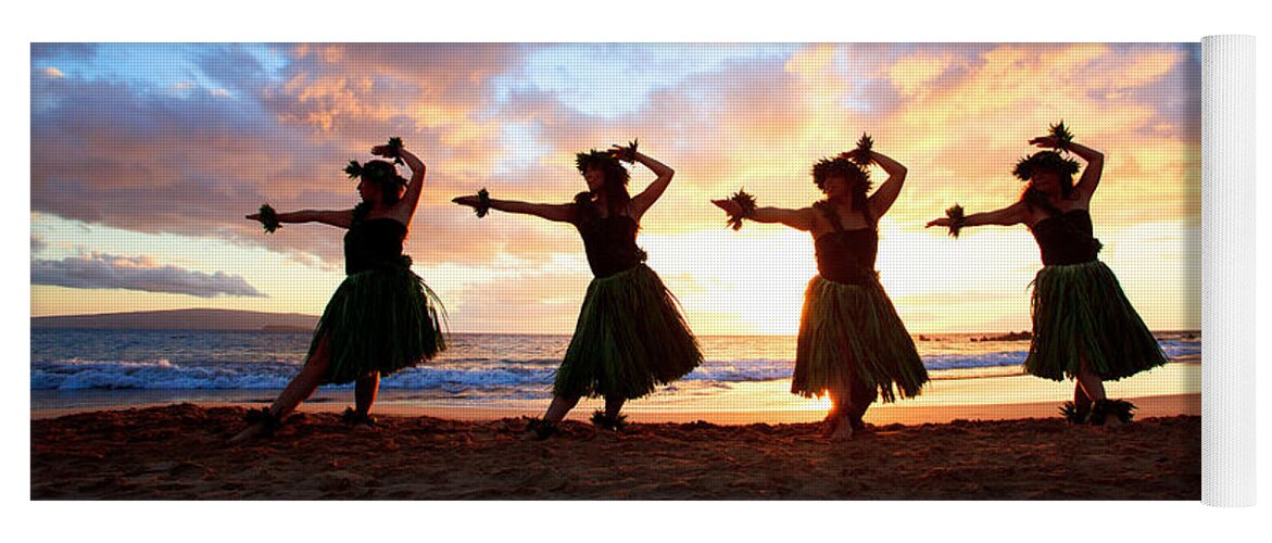 Hawaii Yoga Mat featuring the photograph Four Hula Dancers At Sunset by David Olsen