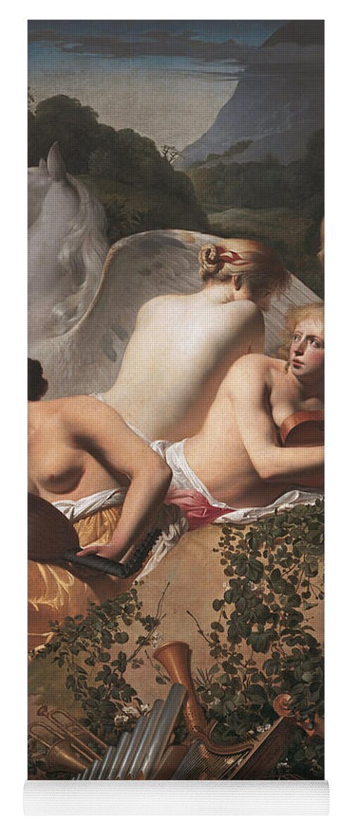 Caesar Van Everdingen Yoga Mat featuring the painting Four Muses and Pegasus by Caesar van Everdingen