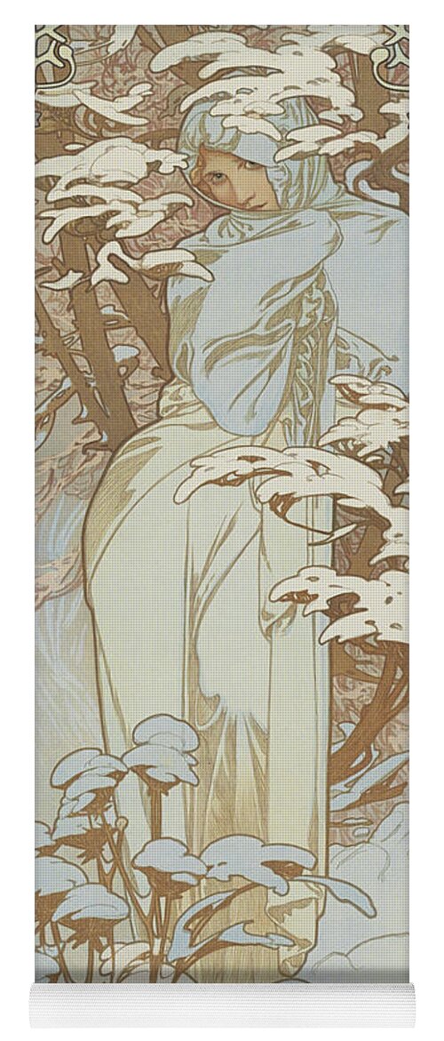 Wintry Yoga Mat featuring the painting Four Seasons Winter, 1900 by Alphonse Marie Mucha