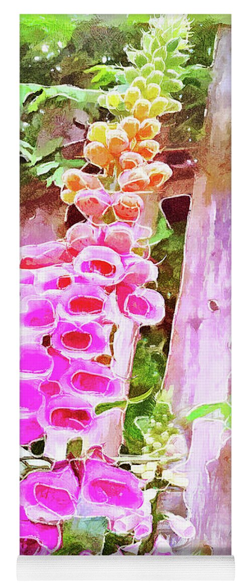 Floral Yoga Mat featuring the digital art Foxglove In The Shade by Leslie Montgomery