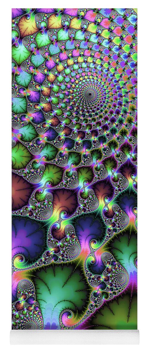 Jewel Colors Yoga Mat featuring the digital art Fractal floral spirals jewel colored green purple gold by Matthias Hauser
