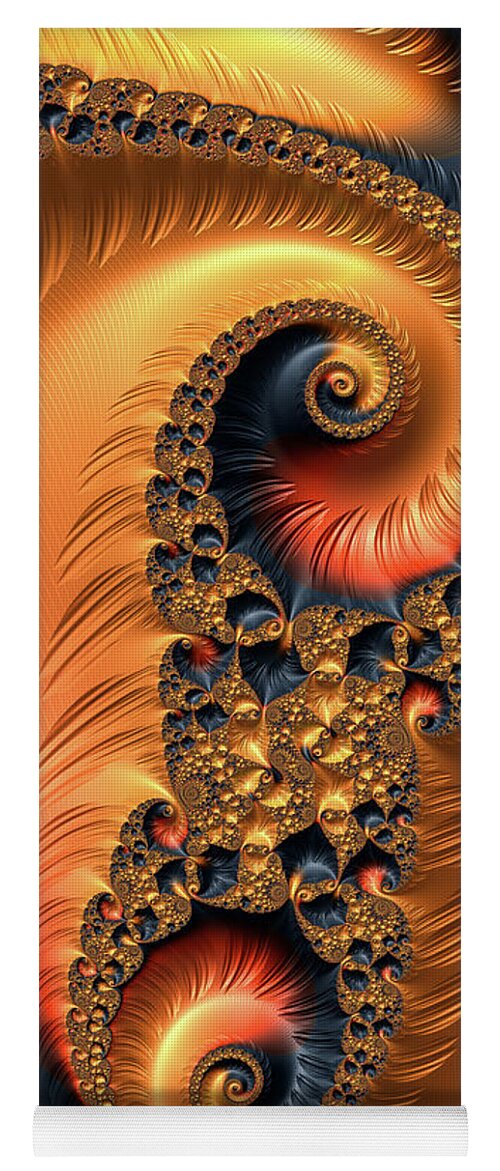 Spiral Yoga Mat featuring the digital art Fractal spirals with warm colors orange coral by Matthias Hauser