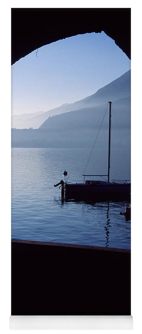 Varenna Yoga Mat featuring the photograph Framed blue lake by Riccardo Mottola