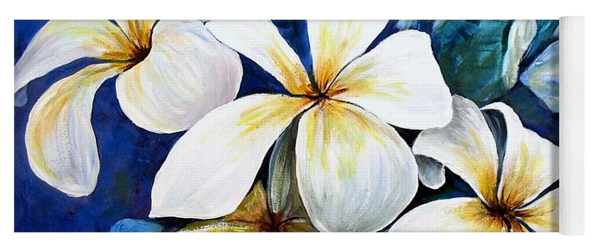 Acrylic. Flowers Yoga Mat featuring the painting Frangipani by Ryn Shell
