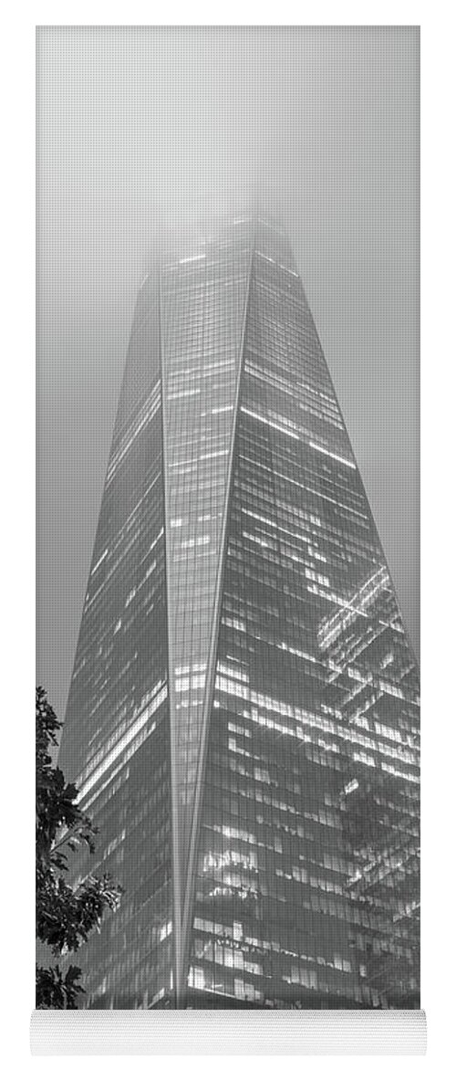 B&w Yoga Mat featuring the photograph Freedom Tower into the Fog by John McGraw