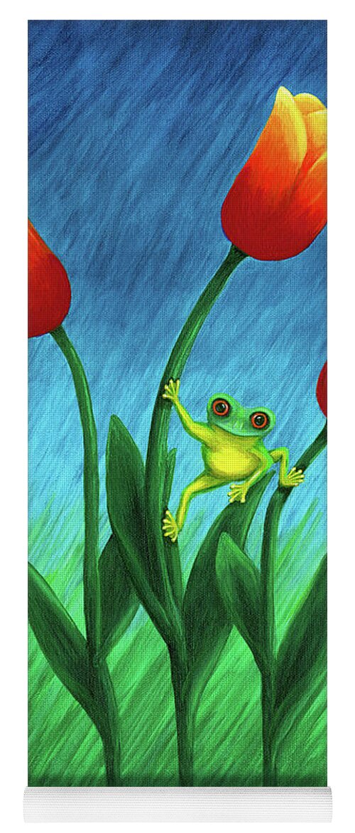 Frogs Yoga Mat featuring the painting Froggy Tulips by Rebecca Parker