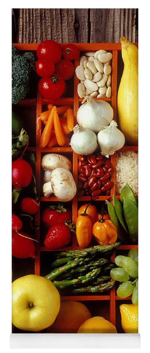 Fruits Vegetables Apples Grapes Compartments Yoga Mat featuring the photograph Fruits and vegetables in compartments by Garry Gay