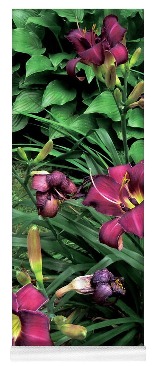Lily Yoga Mat featuring the photograph Fuchsia Lilies by Celtic Artist Angela Dawn MacKay