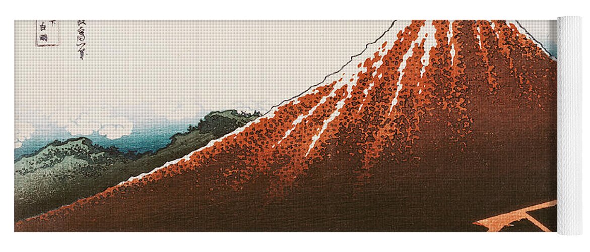 Fuji Yoga Mat featuring the painting Fuji above the Lightning by Hokusai