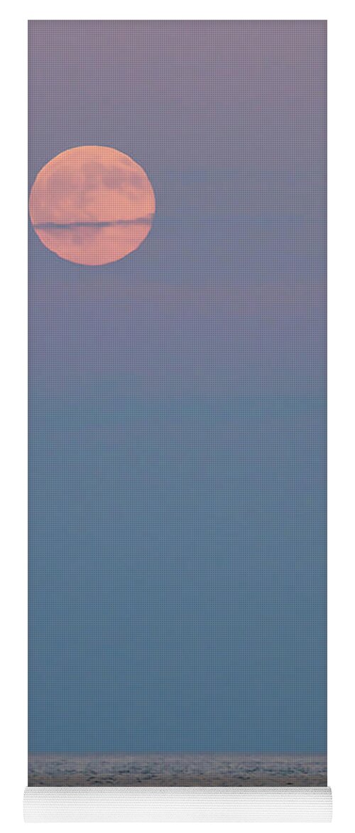 Terry D Photography Yoga Mat featuring the photograph Full Moon Over Calm Sea Lavallette NJ by Terry DeLuco