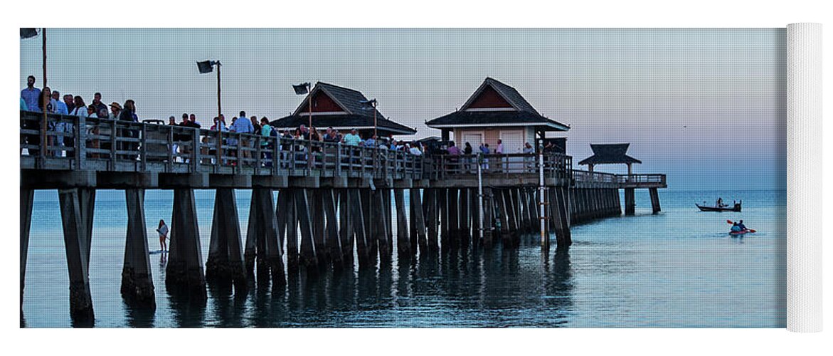 Naples Yoga Mat featuring the photograph Full Moon over the Naples Pier at Sunrise Naples Florida by Toby McGuire