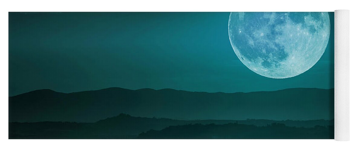 Composite Yoga Mat featuring the digital art Full moon over Tuscany by Wolfgang Stocker