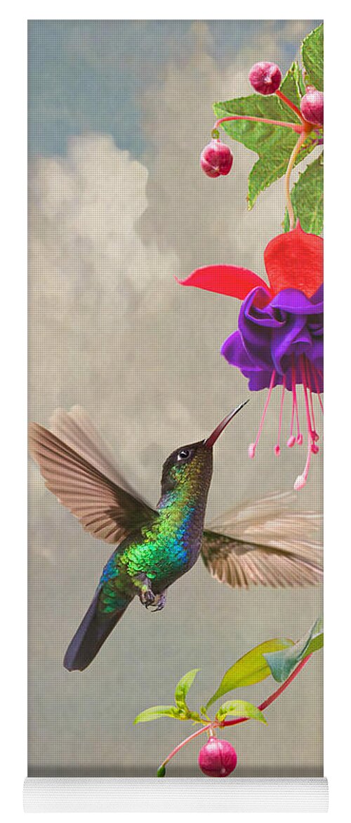 Hummingbird Yoga Mat featuring the digital art Fuchsia and Hummingbird by M Spadecaller