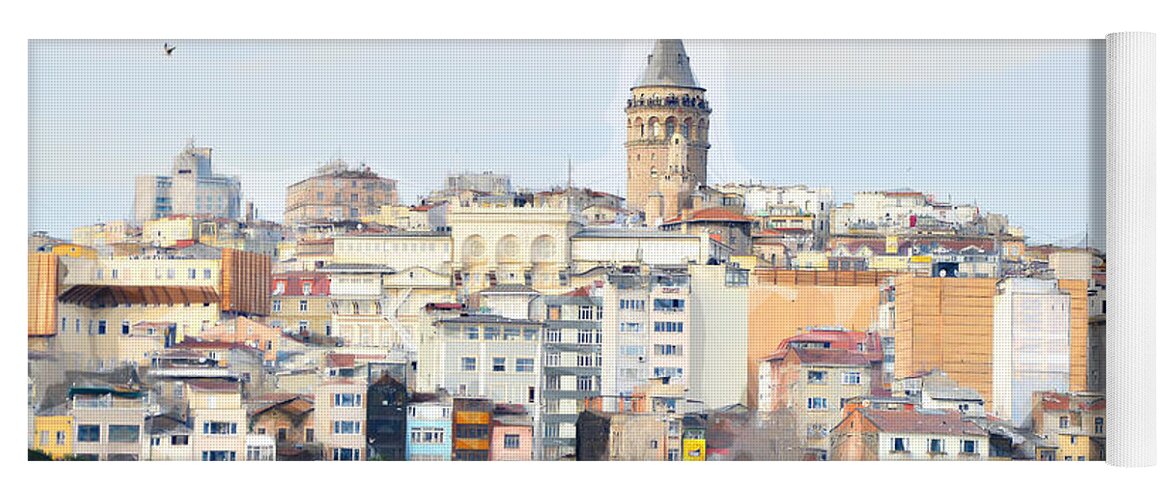 Galata Tower Yoga Mat featuring the painting Galata tower , istanbul Turkey by Celestial Images