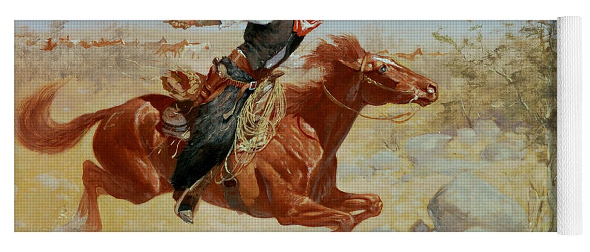 Galloping Horseman Yoga Mat featuring the painting Galloping Horseman by Frederic Remington