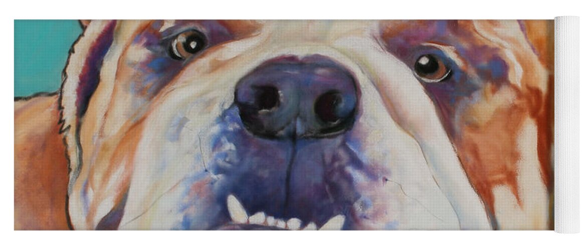 Pat Saunders-white Pet Portraits Yoga Mat featuring the painting Game Face  by Pat Saunders-White