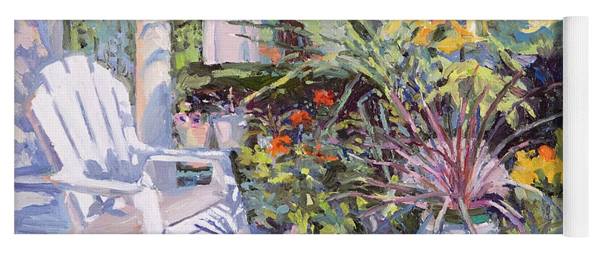 Chair Yoga Mat featuring the painting Garden Chair in the Patio by Judith Barath