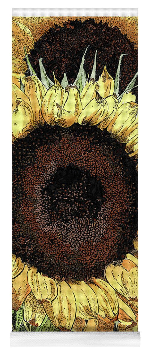 Sunflowers Yoga Mat featuring the drawing Garden Gold by Louise Howarth
