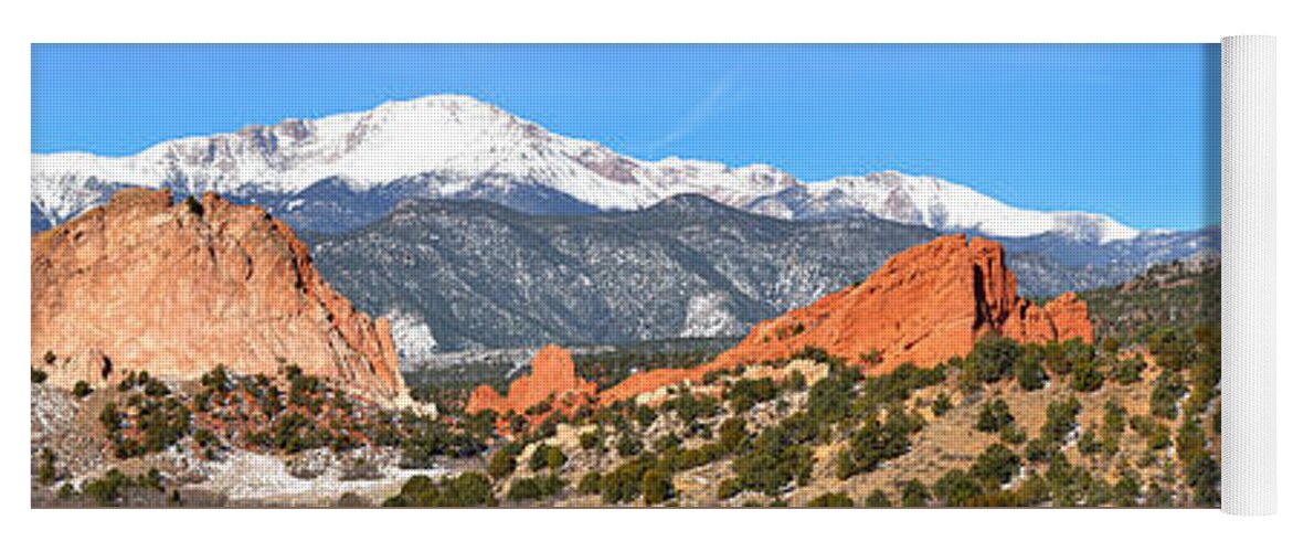 Garden Of The Gods Yoga Mat featuring the photograph Garden Of The Gods Red Rock Panorama by Adam Jewell