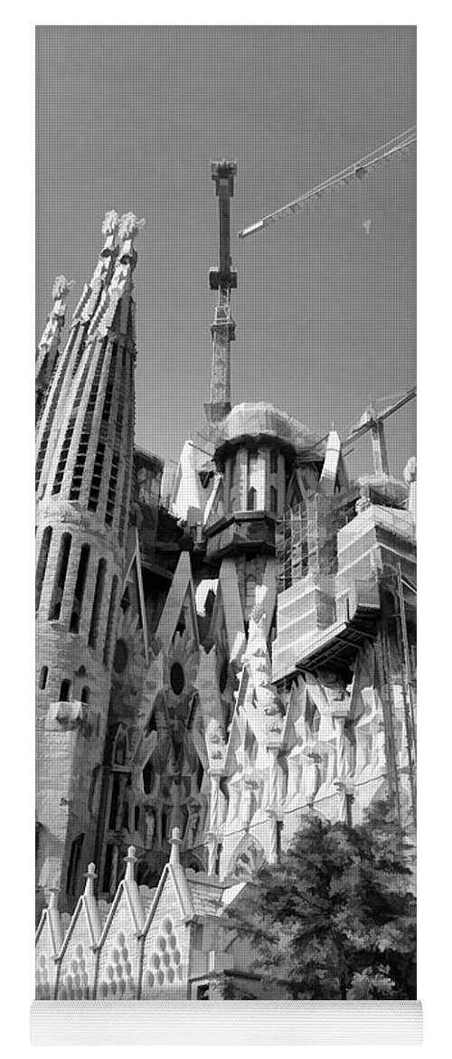 Antoni Gaudi Yoga Mat featuring the photograph Gaudi's Gothic Roman Catholic Church Black by Chuck Kuhn