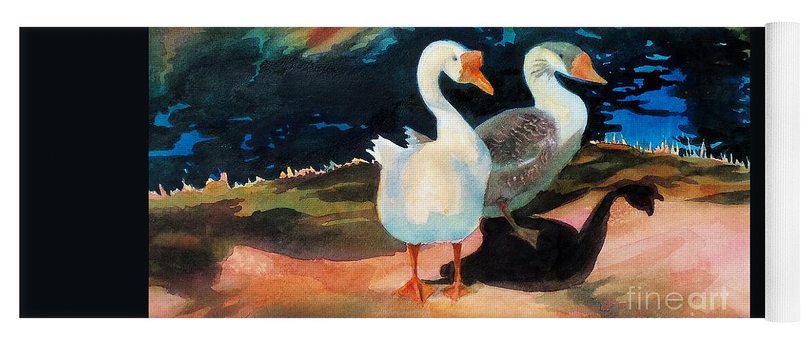 Geese At Riverside Yoga Mat featuring the painting Geese at Riverside by Kathy Braud