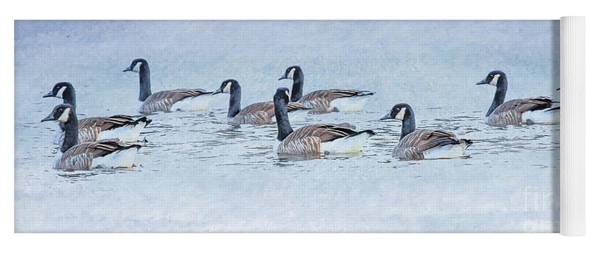 Geese On Pond Yoga Mat featuring the digital art Geese on Pond by Randy Steele