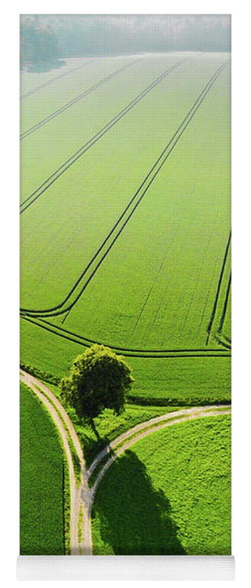 Green Landscape Yoga Mat featuring the photograph Geometric Landscape 04 Green fields aerial view by Matthias Hauser